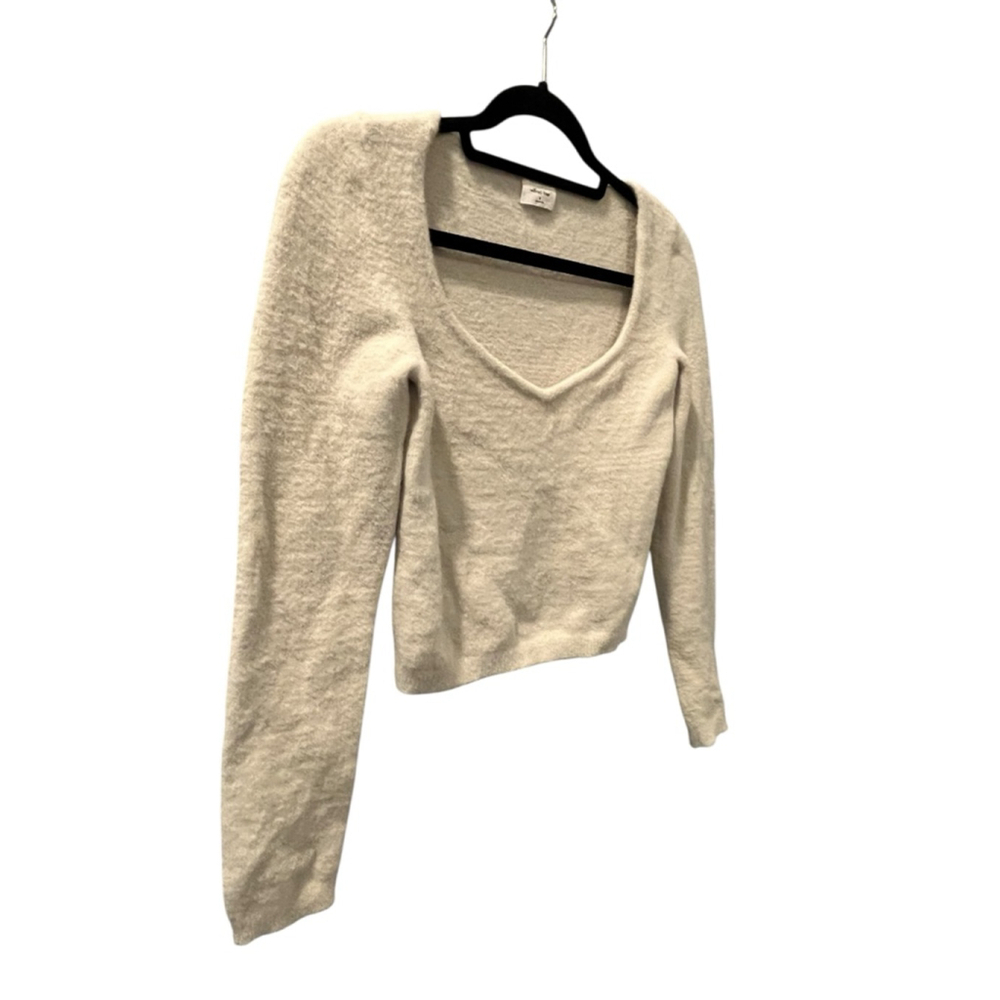 Aritzia Wilfred Free Ivory Size Medium Long Sleeve V-Neck Sweater Soft Stretchy - Picture 4 of 7
